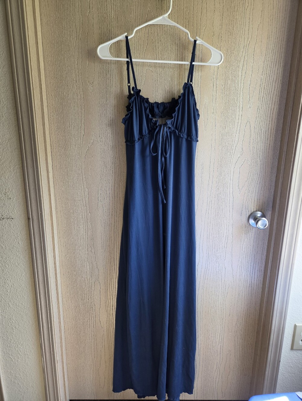 SHEIN Navy Blue Ruffle-Trim Maxi Dress